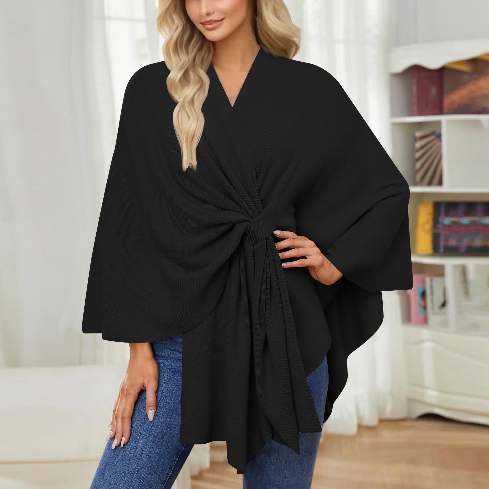 Garbword Elegante sjaalwikkels voor dames, zachte open voorkant trui voor lente, herfst en winter One Size zwart