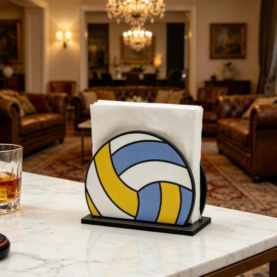 Sports Ball Napkin Holder for Table, Freestanding Wooden Napkin Dispenser, Tabletop Tissue Towel Holder for Sports Theme Birthday Party Supplies