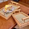 Decorative Serving Tray with Handles Hollow Woven Wooden Basket Kitchen Fruit Platter  Office