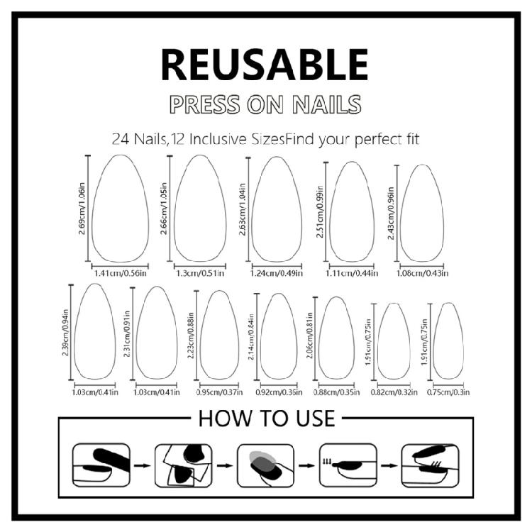 24 Pcs Valentines Day Press On Nail French Tip False Nail Almond Full Cover Stick on Nail Lip Print Acrylic Nail