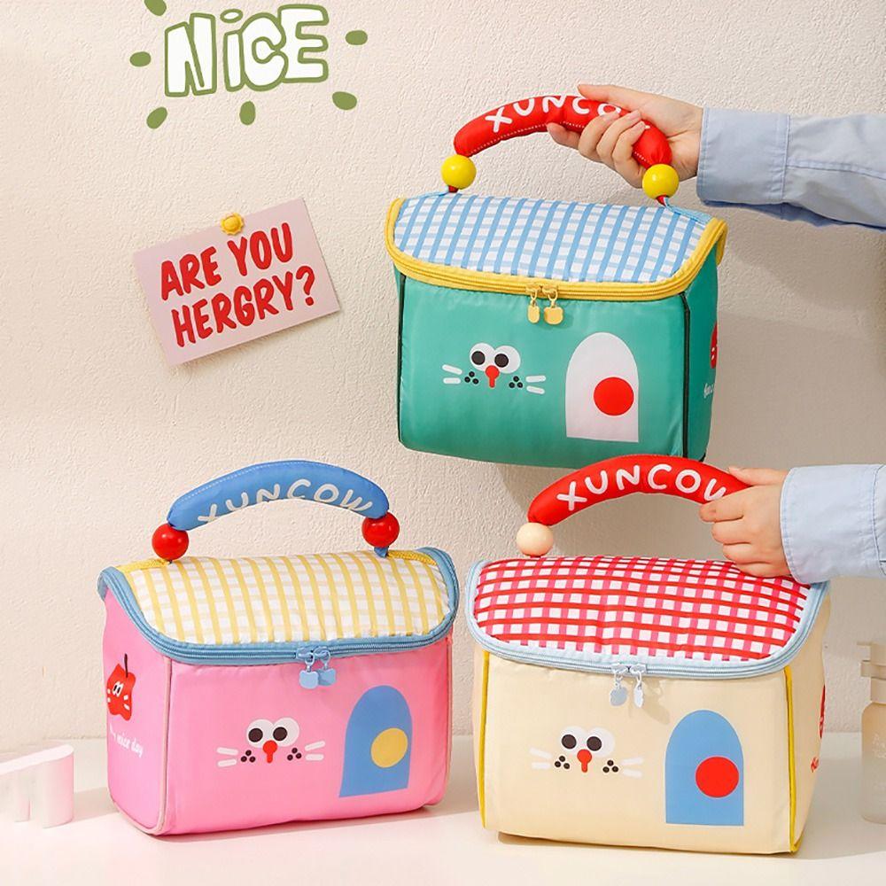 Cute Cartoon Cottage Makeup Bag Large Capacity Multifunctional Lunch Box Bag Insulated Fresh-Keeping Handbag