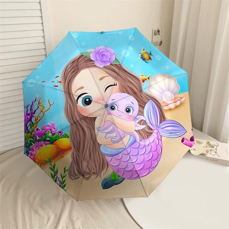 

1PC Mermaid Shell Umbrella-8-Rib Reinforced, Automatic Open, Lightweight & Durable, Cute Fashion Accessory for Outdoor-T138