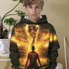 Boys' Portuguese Football Star Digital Printed Long Sleeved Hoodie, Football Award Trophy Pattern Trendy Hoodie