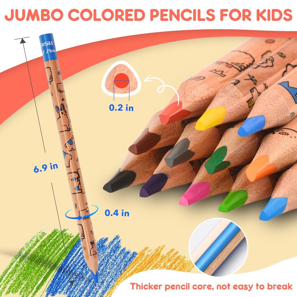 nsxsu Jumbo Triangular Colored Pencils 12-Color Set