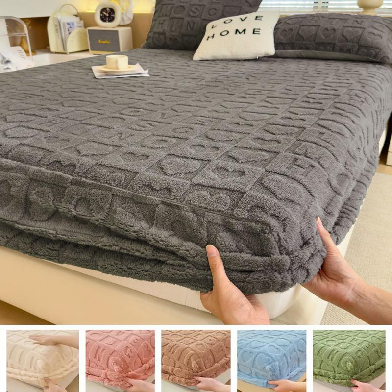 New Luxury Winter Fitted Sheet with Extra Fluff, Bed Cover Protector, Full Wrap Fitted Sheet, Non-Slip Grip, Comfort, Thick & Soft, Machine Washable