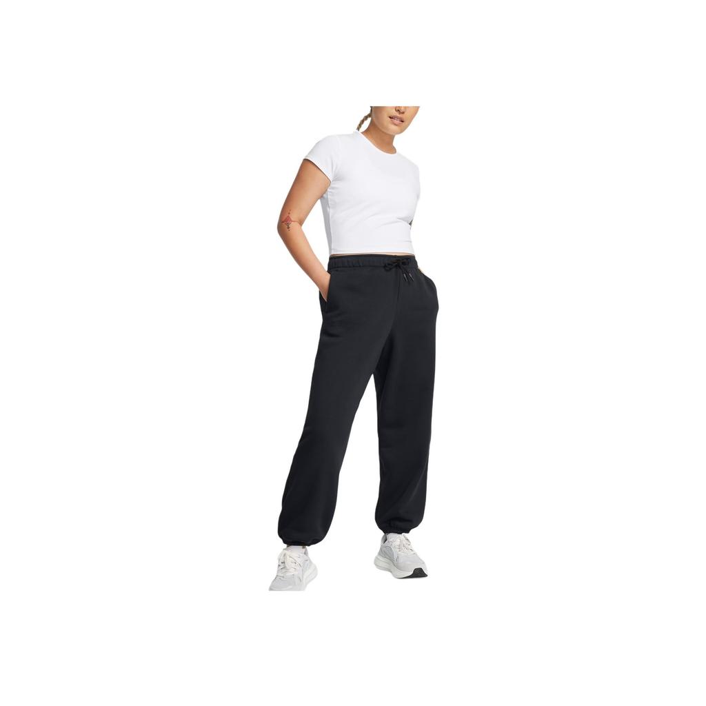 Under Armour Icon Wordmark Fleece Oversized Comfortable Soft Loose Knit Sports Pants Women bottoms Black 1386503-001