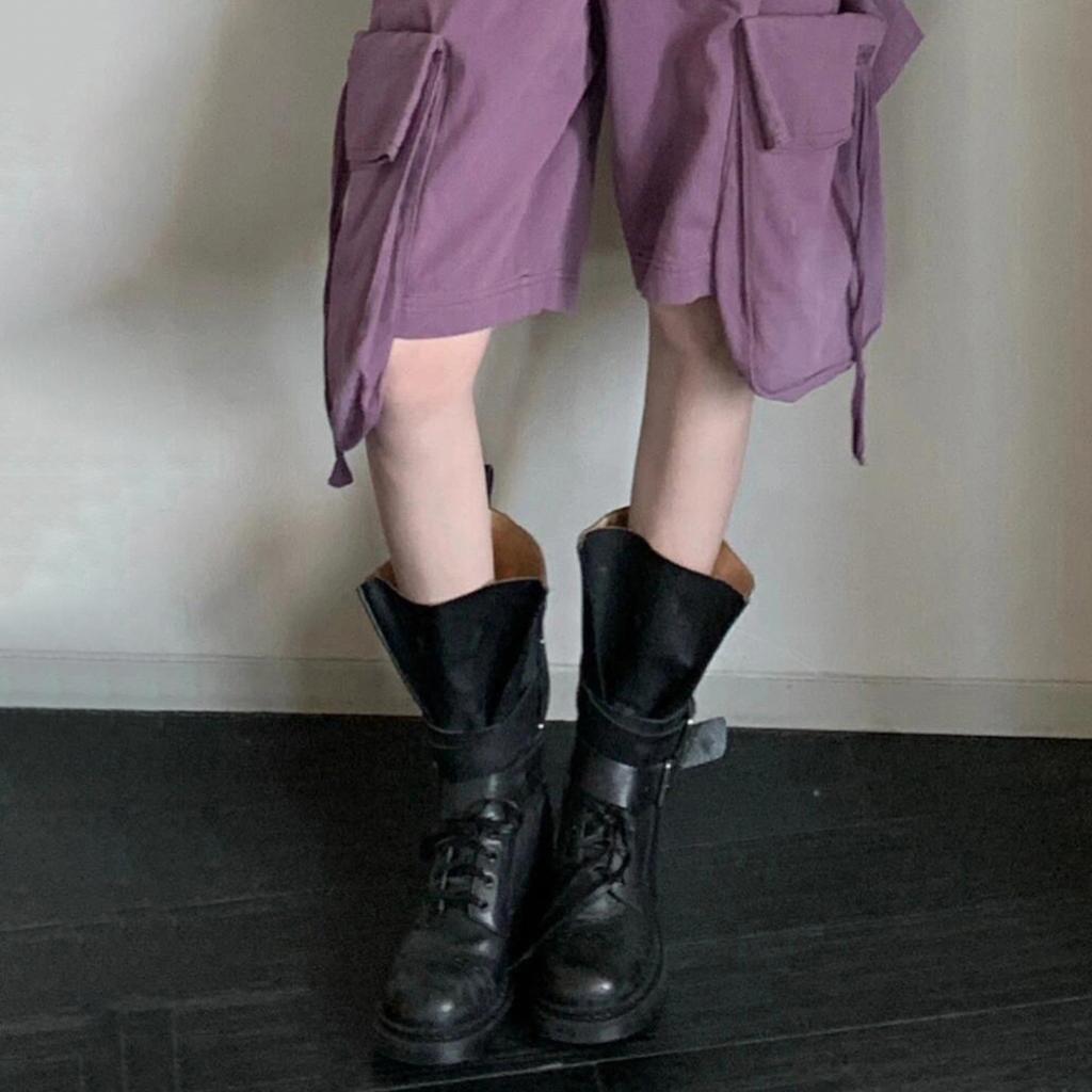 Cowhide version~ Wasteland handsome locomotive women's boots genuine leather wide tube Martin boots women's winter thick heel medium tube knight boots