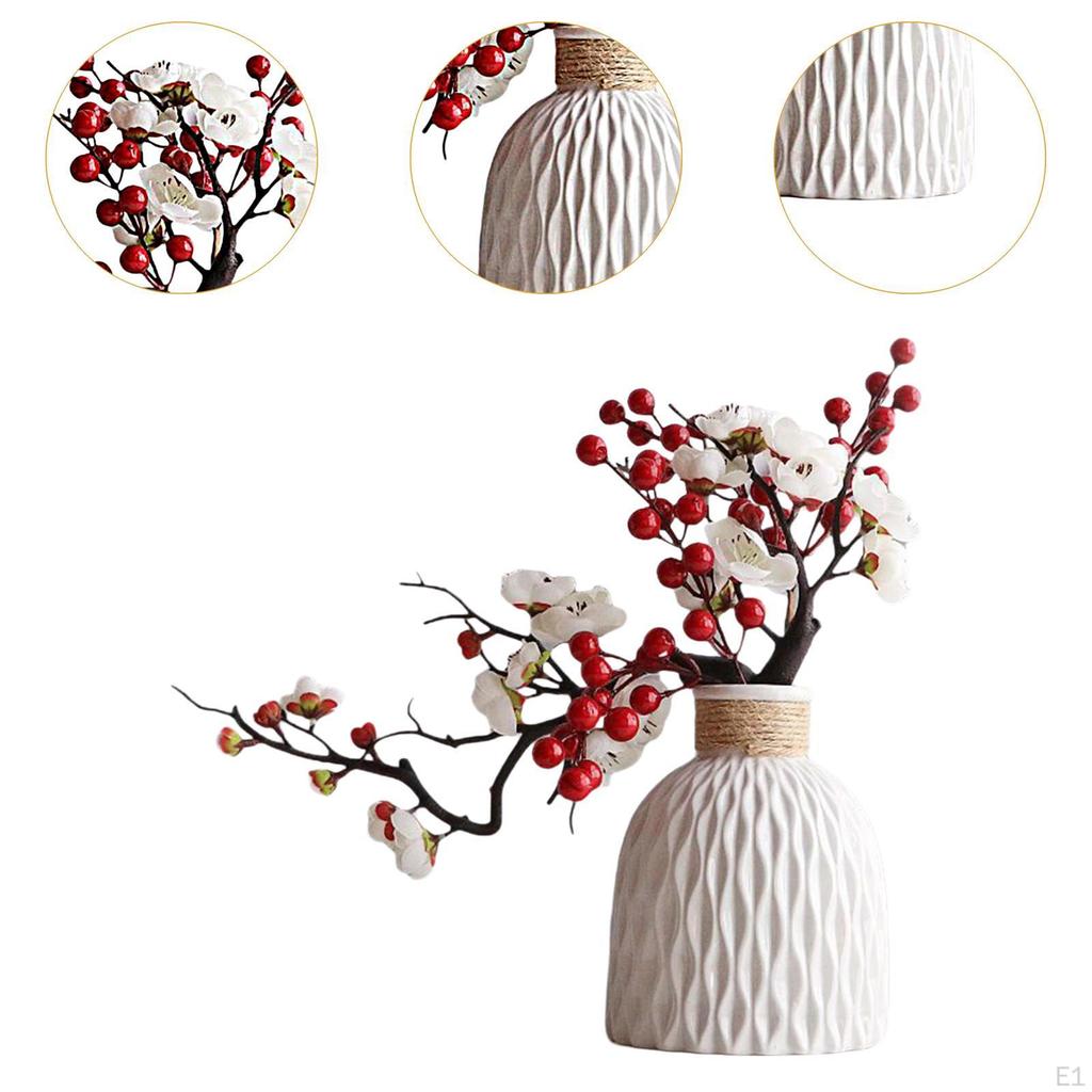 Fake Plum Blossoms with Vase Modern Artificial Floral Picks Dry Flower Bonsai for Fireplace