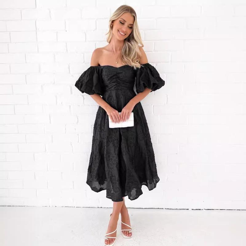 

Bubble Sleeve Waist Cinching Temperament Dress for Women XL рожевий