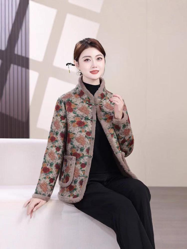 2025 New Women's Winter Cotton Jacket - Casual Plus Size Frog Button Outerwear for Mid-aged Mothers.