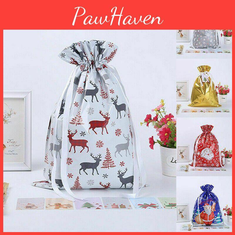 Sacks 5pcs Christmas Reusable Drawstring Wrap Present Candy Gift Party Xmas Bags