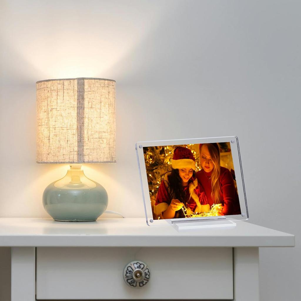Acrylic Picture Frame 7x5 Inch Picture Floating Display Clear Magnetic Acrylic Frame Double Sided Photo Frame for Desktop Stand (Clear (1 Pack, 5X7)