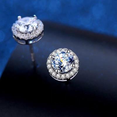 Boucles d'oreilles à tige en argent sterling 925 avec moissanite ronde 1,22 ct pour femme