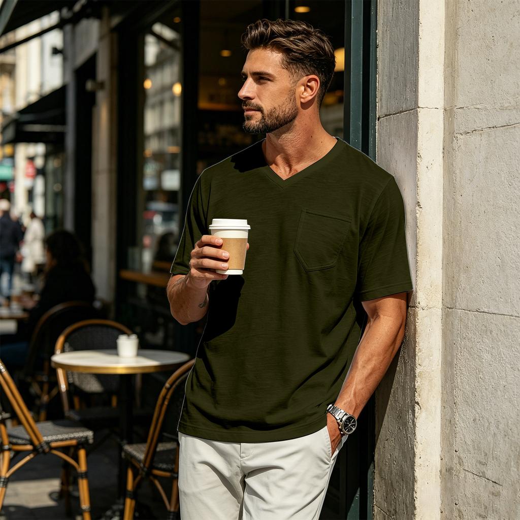 Men's V-Neck T-Shirt - Casual Short Sleeve Lightweight Breathable Tee for Summer