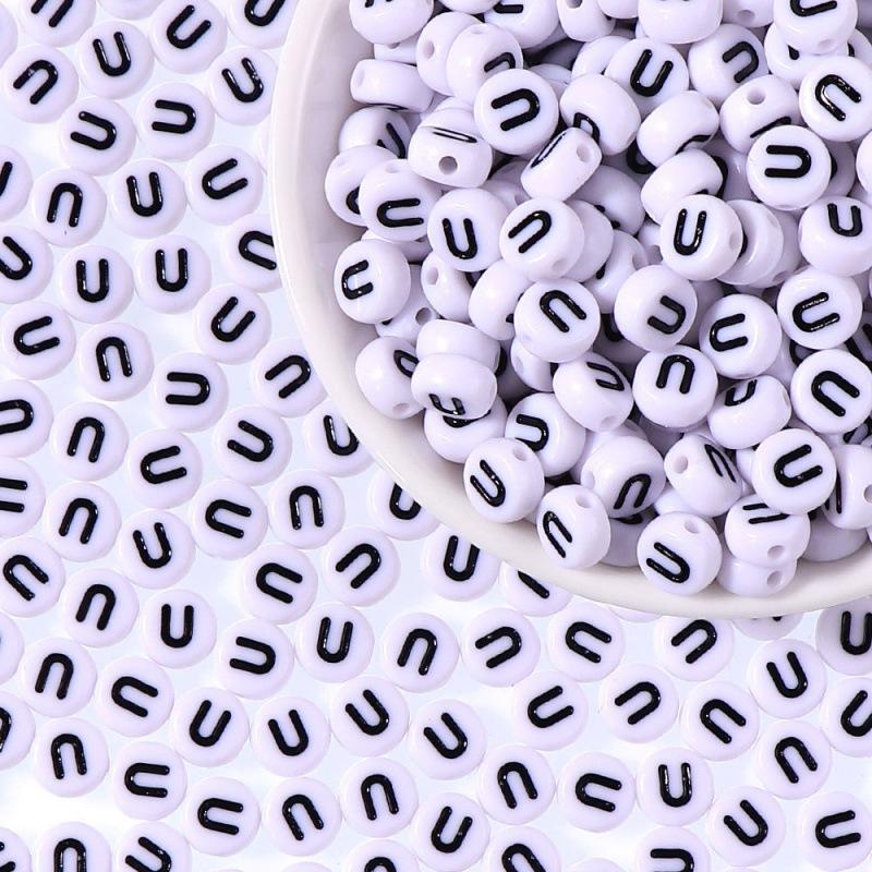 100/Bag Diy Black And White English Acrylic Letter Beads Handmade Bracelets Necklaces Beaded Accessories