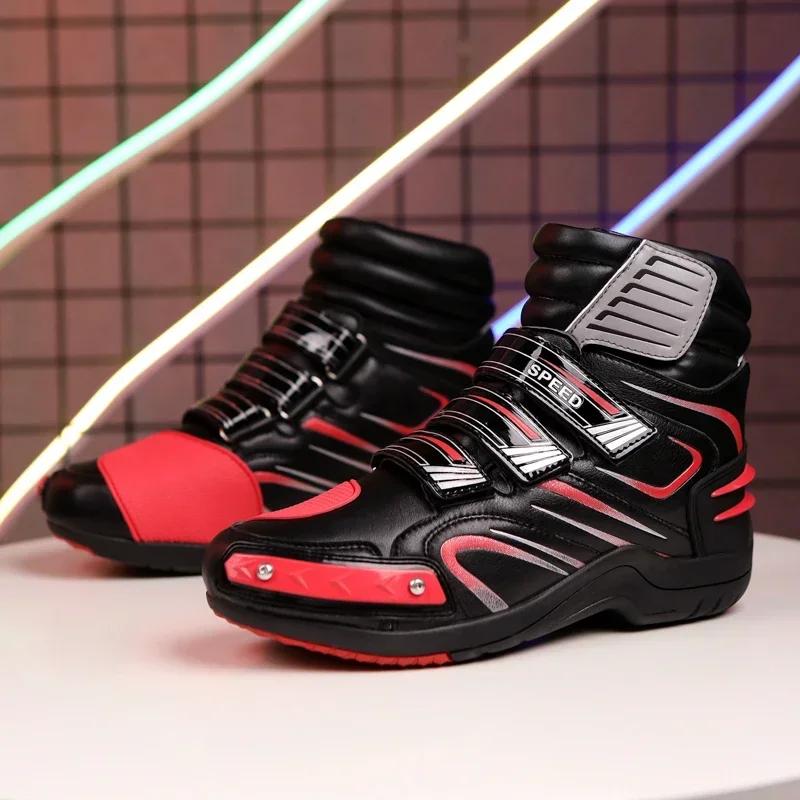 Stivali in Pelle da Moto Traspiranti Antiscivolo Resistenti all'Usura per Piloti Scarpe alla Caviglia da Corsa per Moto Nuovi Stivali da Motociclista
