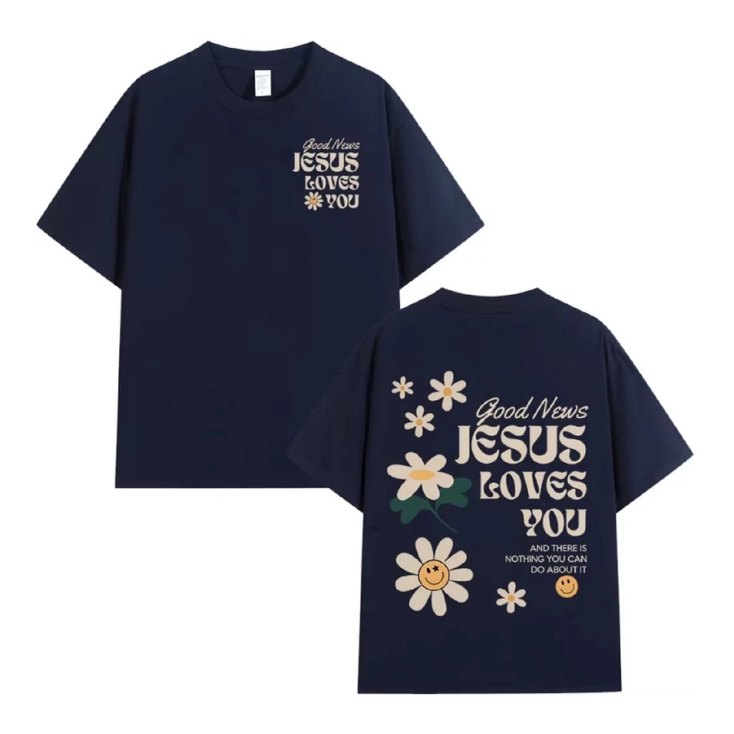 

Good News Jesus Loves You Christian Bible Verse T-shirts Men s Women Clothing Fashion Harajuku Short Sleeves T Shirts Streetwear S чёрный