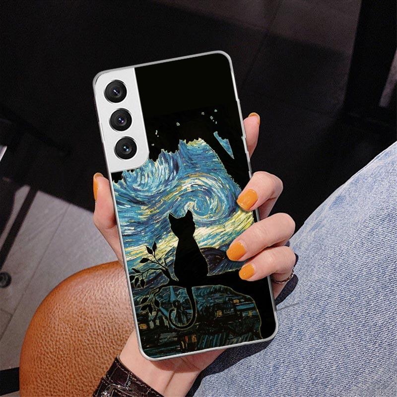Black Cat Cartoon Cute Phone Case For Samsung Galaxy S24 S25 Edge S26 Ultra S23 S22 S21 Plus S20 FE + Personalized Print Cover G