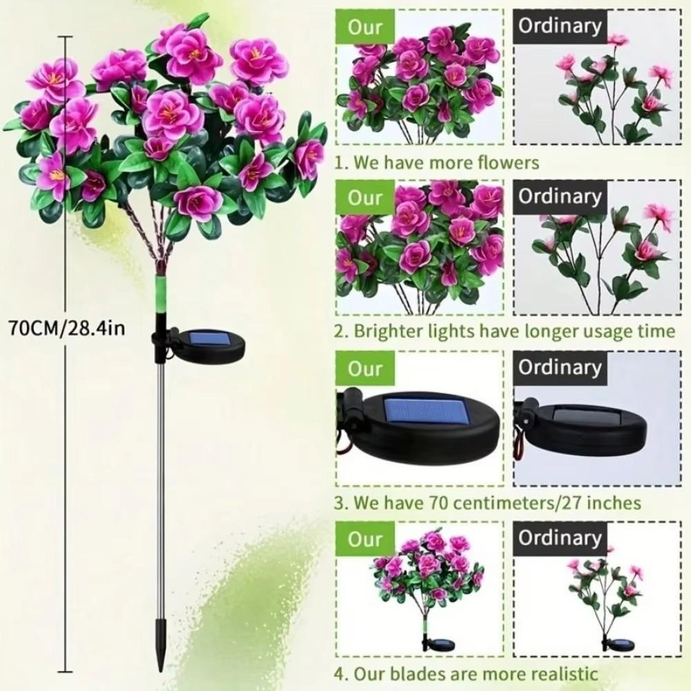 Red Azalea Flower Solar Powered Flower Stake Lights Pathway Decor Outdoor Pathway Lights