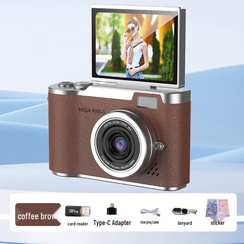 

1K High Pixel Retro Digital Camera - Portable HD Entry-Level for Students & Travel Vlogs коричневий