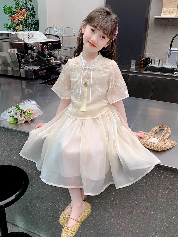 Summer Girls New Chinese Princess Dress Elegant Kids Hanfu Inspired Outfit Set