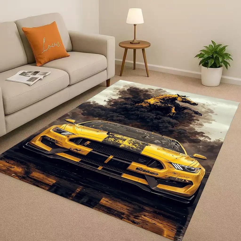 

HD Mustang Racing Car Logo Moto Living Room Non-Slip Area Rug Carpet for Bedroom Playroom Sofa,Easy Clean Home Decor Doormat 40x60cm