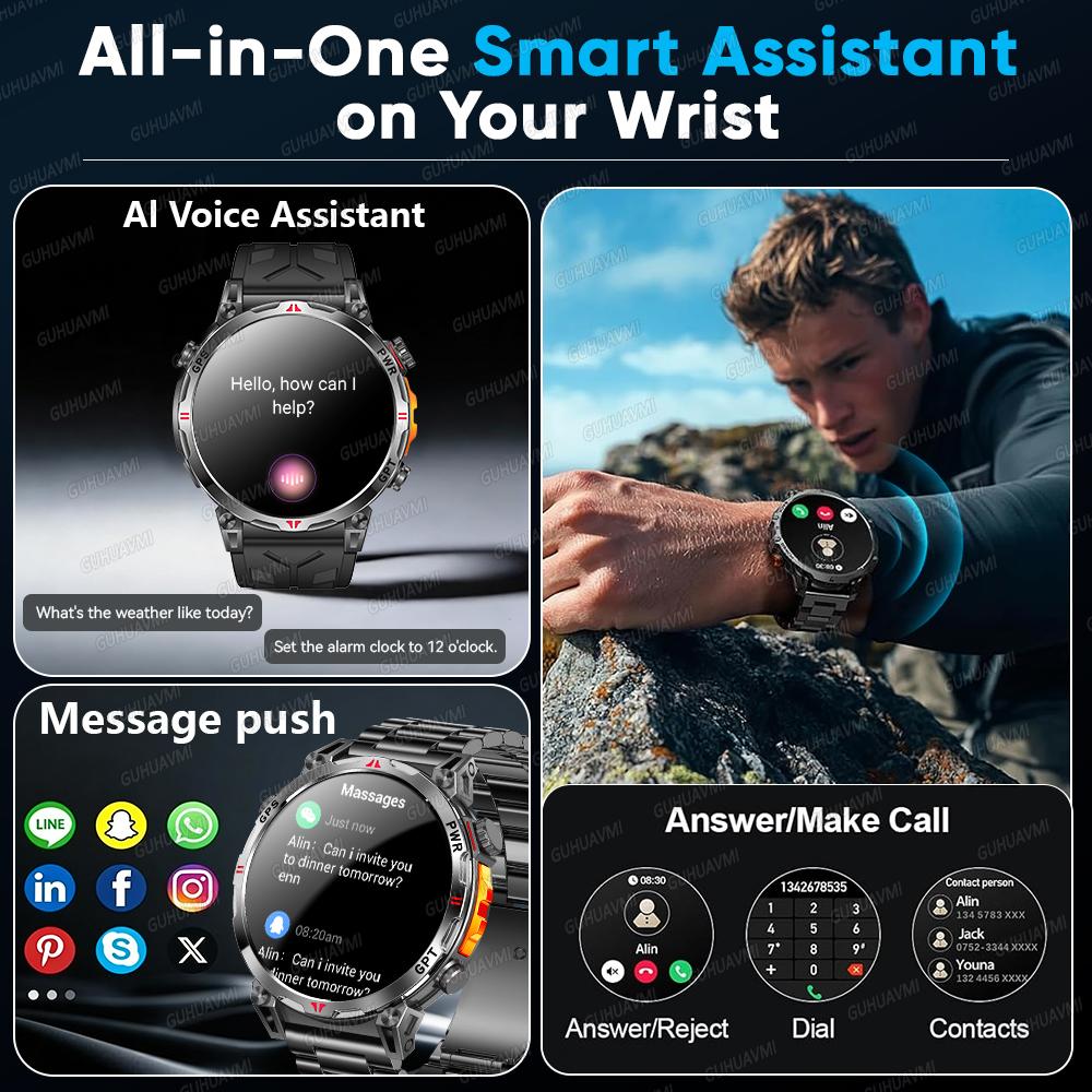 Outdoor GPS Sports Smart Watch Men Built in GPS Compass 5ATM Waterproof Bluetooth Call HD AMOLED Screen Fitness Smartwatch