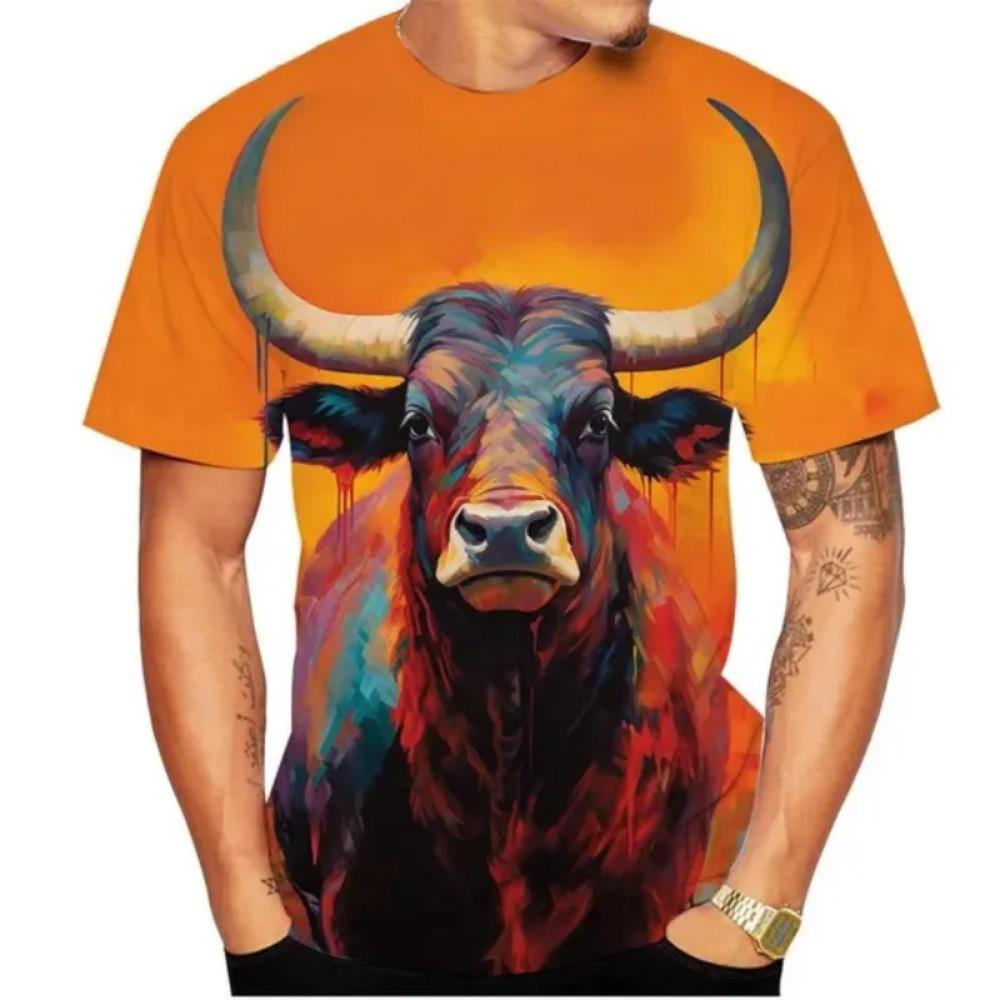 Letní býk 3D potisk trička Streetwear Pánská móda Ležérní Nadměrné O-výstřih Krátký rukáv Tričko Trička Topy Oblečení