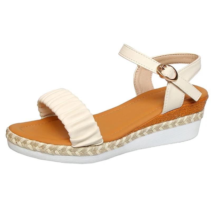 

Fashion Ankle Buckle Platform Sandals Women Summer 2025 Fashion Pearl Wedges Sandalias Mujer Plus Size 42 Casual Med Heel Beach Sandals 36