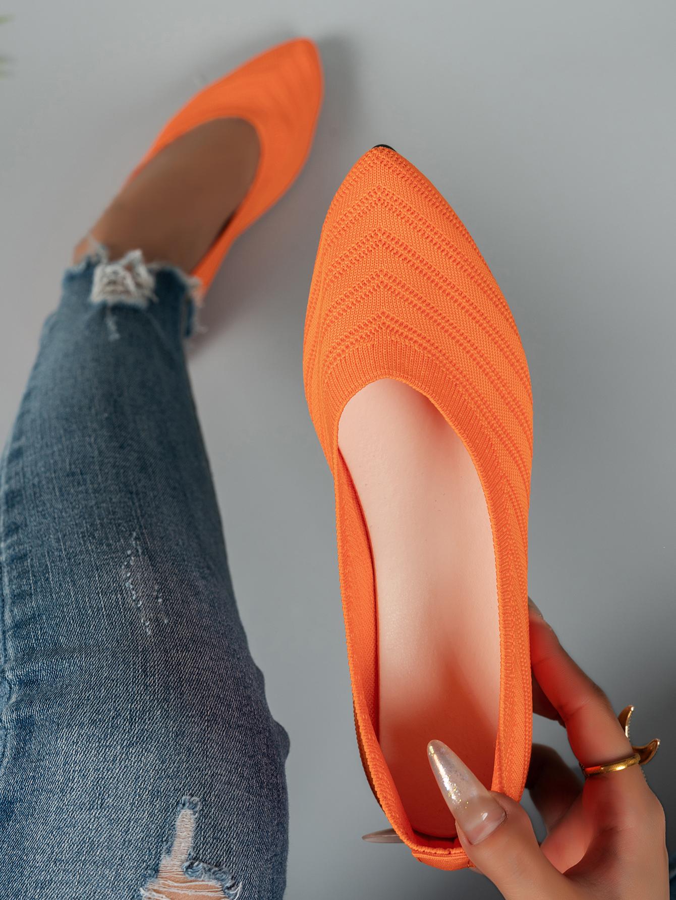 

Дизайнерские женские туфли-балетки с острым носком, однотонные вязаные слипоны, повседневные дышащие балетки, женские лоферы 43 оранжевый
