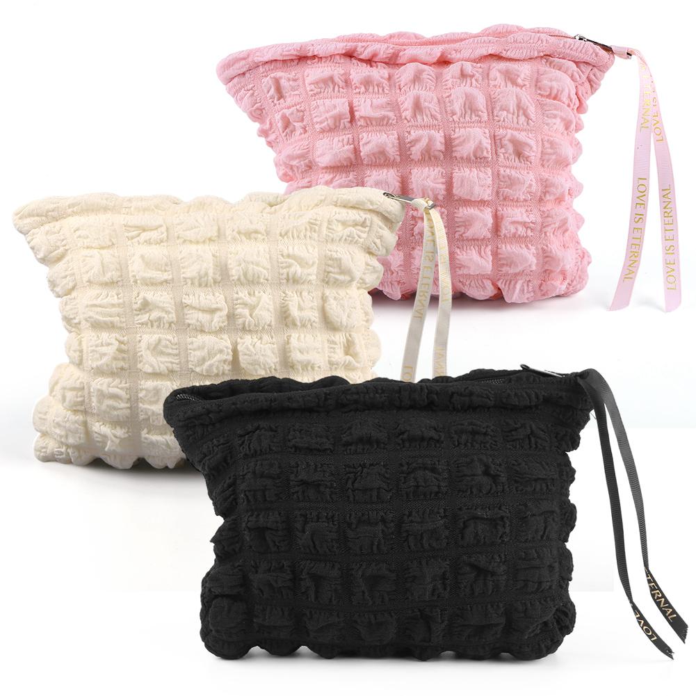 

3Pcs Travel Toiletry Bag Solid Color Makeup Organizer Bag Large Capacity Women Bubble Makeup Bag Lightweight Simple Make Up Bag