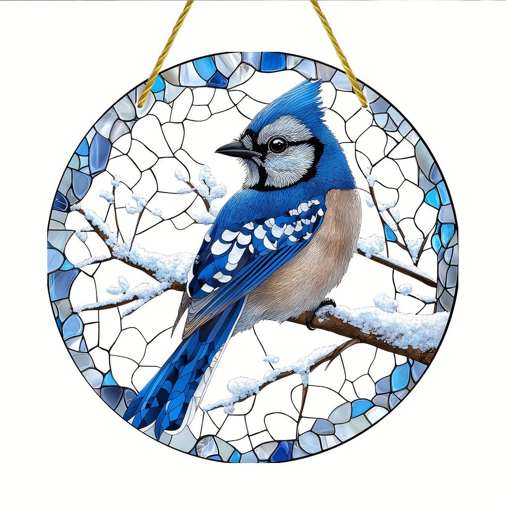 Charming Blue Jay Acrylic Sun Catcher - Winter Wonderland Window Hanging, Decorative Art for Home & Garden, Ideal Gift for Bird Enthusiasts & Nature L