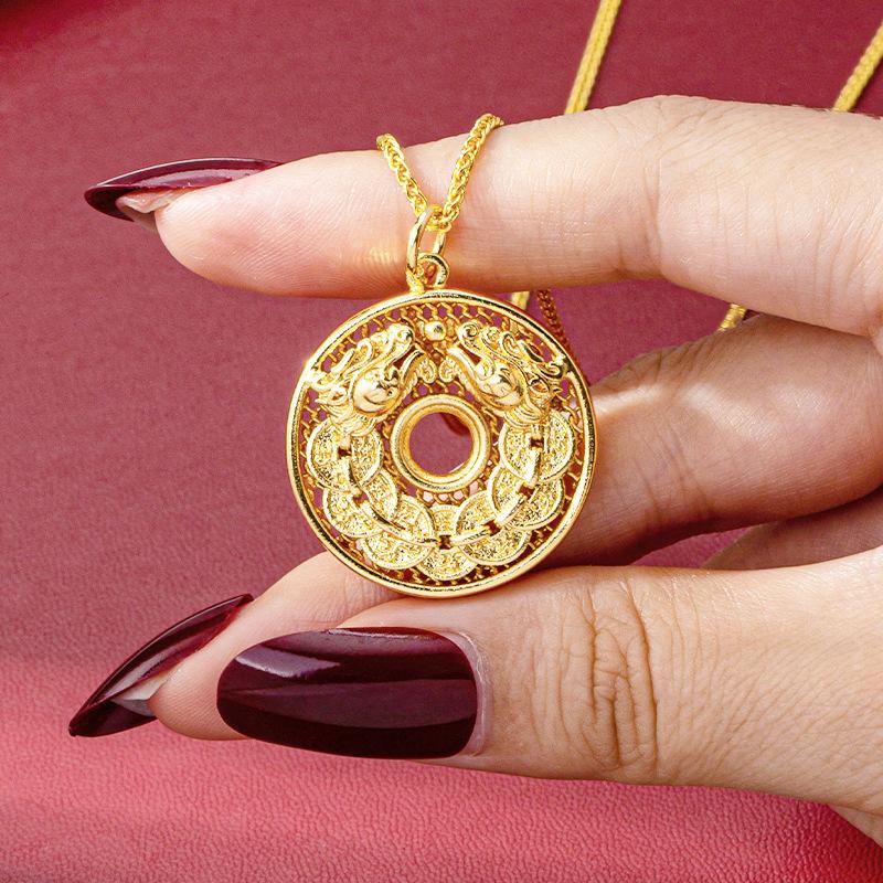 National Trend Ring Women s Trendy Money Hollow Filigree Retro Simple Jewelry Necklace Pendant 60CM(Necklace Long)