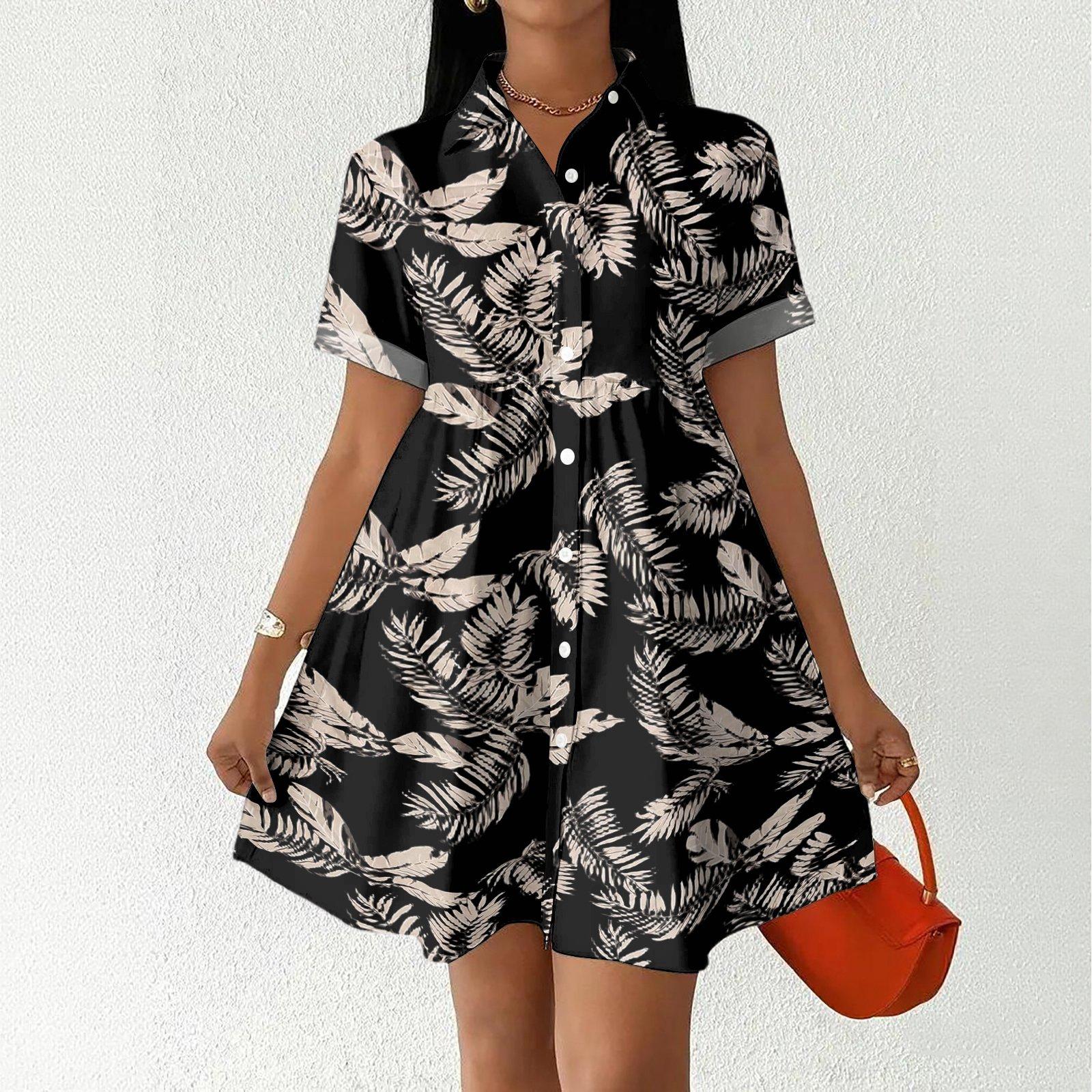 

Casual Loose Fit Shirt Dress for Women Button Front Short Sleeve Collared Dress Lightweight Comfortable Summer Dress M