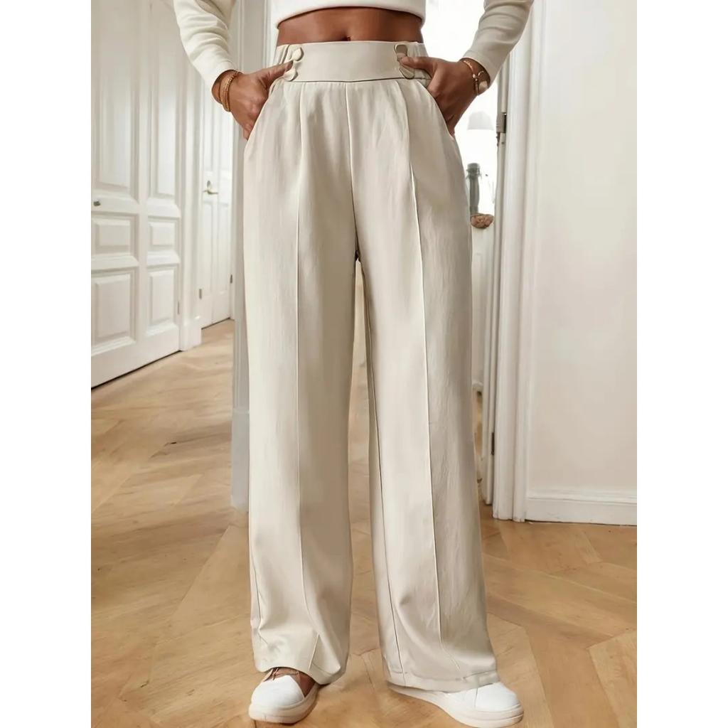 New Vertical Floor Length Casual Pants, High Waisted Pants, Loose and Elegant Straight Leg Women's Niche Design, Solid Color Pants