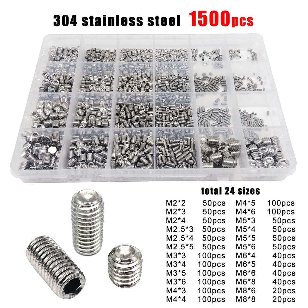500/1500X M2 M2.5 M3 M4 M5 M6 M8 DIN916 304 Stainless Steel Black Hex Hexagon Socket Allen Cup Point Grub Bolt Set Screw Kit Box