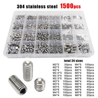 500/1500X M2 M2.5 M3 M4 M5 M6 M8 DIN916 304 Stainless Steel Black Hex Hexagon Socket Allen Cup Point Grub Bolt Set Screw Kit Box