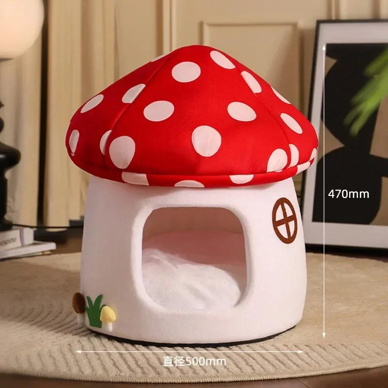 

Red Umbrella Mushroom Bed Cat and Dog Room All-seasons Warm Cat House Enclosed Sense of Security Pet House Cat Accessories Gifts