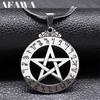 Witch Pentagram Necklace for Women Men Stainless Steel Silver Color Wicca Pagan Star Pentacle Alphabet Necklace Jewelry Bijoux