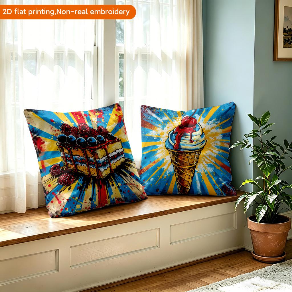 Cute Dessert Cake Printed Pillowcase Single Side Print Soft Home Living Room Garden Decor Cushion Cover No Insert