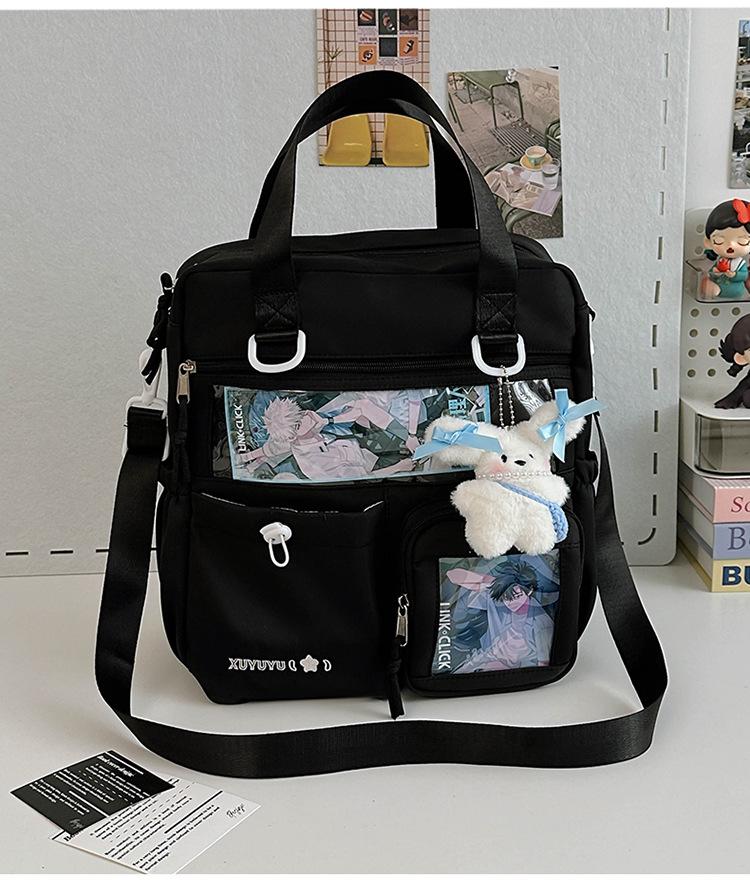 Hand carrying tutoring bag Cartoon cloth bag Middle school student schoolbag One shoulder messenger bag High school large capacity Multi-purpose