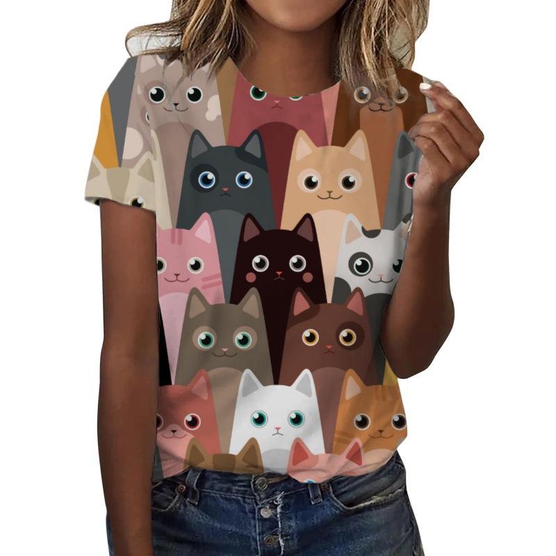 New Cute Cat T-Shirts Animal Kitten 3D Print Women's Summer O-Neck Short Sleeves T Shirt Y2k Harajuku Tees Tops Female Clothing