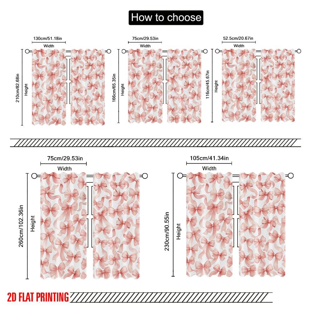2pcs,2D plane printing Minimalist Curtains Pink Ribbons Bliss Durable 100% Polyester Fabric (without rod) Decorations Inside for