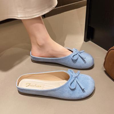 Scarpe da ballo a punta tonda con fiocco francese scarpe da fata scarpe basse eleganti da sera Mary Jane con testa a borsa mezzo zoccolo taglia grande