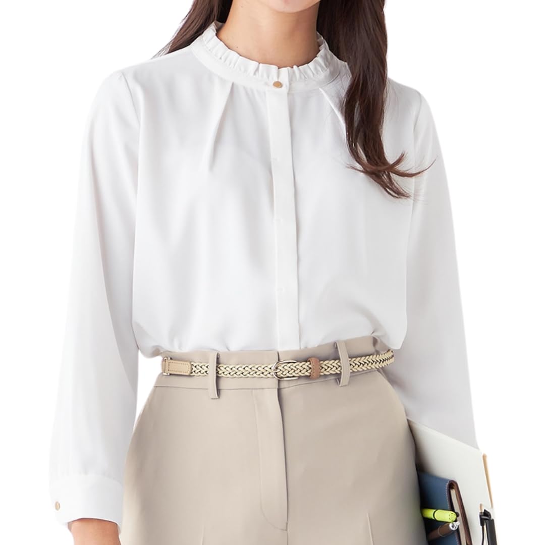 

25S49 Stand Frill Blouse_RK-550-BL White LL