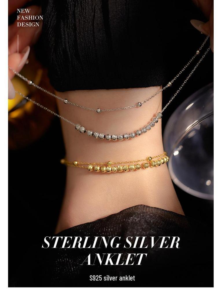 Banyan Tree 2024 Double Layer Silver Bead Anklet - Women's Classic & Sexy Summer Foot Accessory