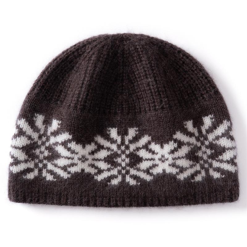 France Paul Fair Island Jacquard Consinee pure cashmere knitted hat bag head cold hat thin face show face small bucket hat