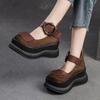 Fashion Platform Sandals Genuine Leather With Linen Round Toe Thick Sole Elevated Casual Women's Shoes