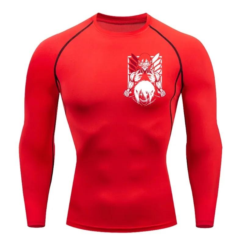 Comfortable Fitness T-shirt for Men Eren Yeager Graphic Breathable Slim Fit Top Summer Gym Jogging Training Elastic Fitness Suit