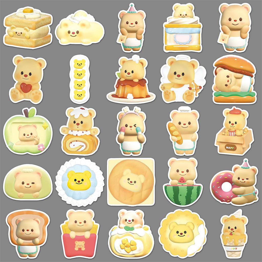 50 3D Butter Bear Graffiti Stickers Cartoon Cute Creative Decorative Mobile Phone Water Cup Suitcase Guka Stickers